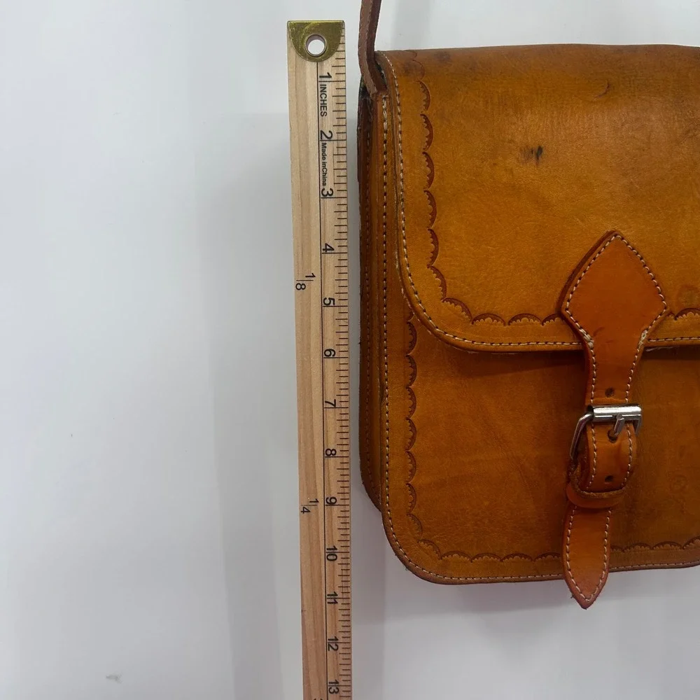 Hand Tooled‎ Leather Crossbody Messenger Bag Rustic Boho Vintage Style